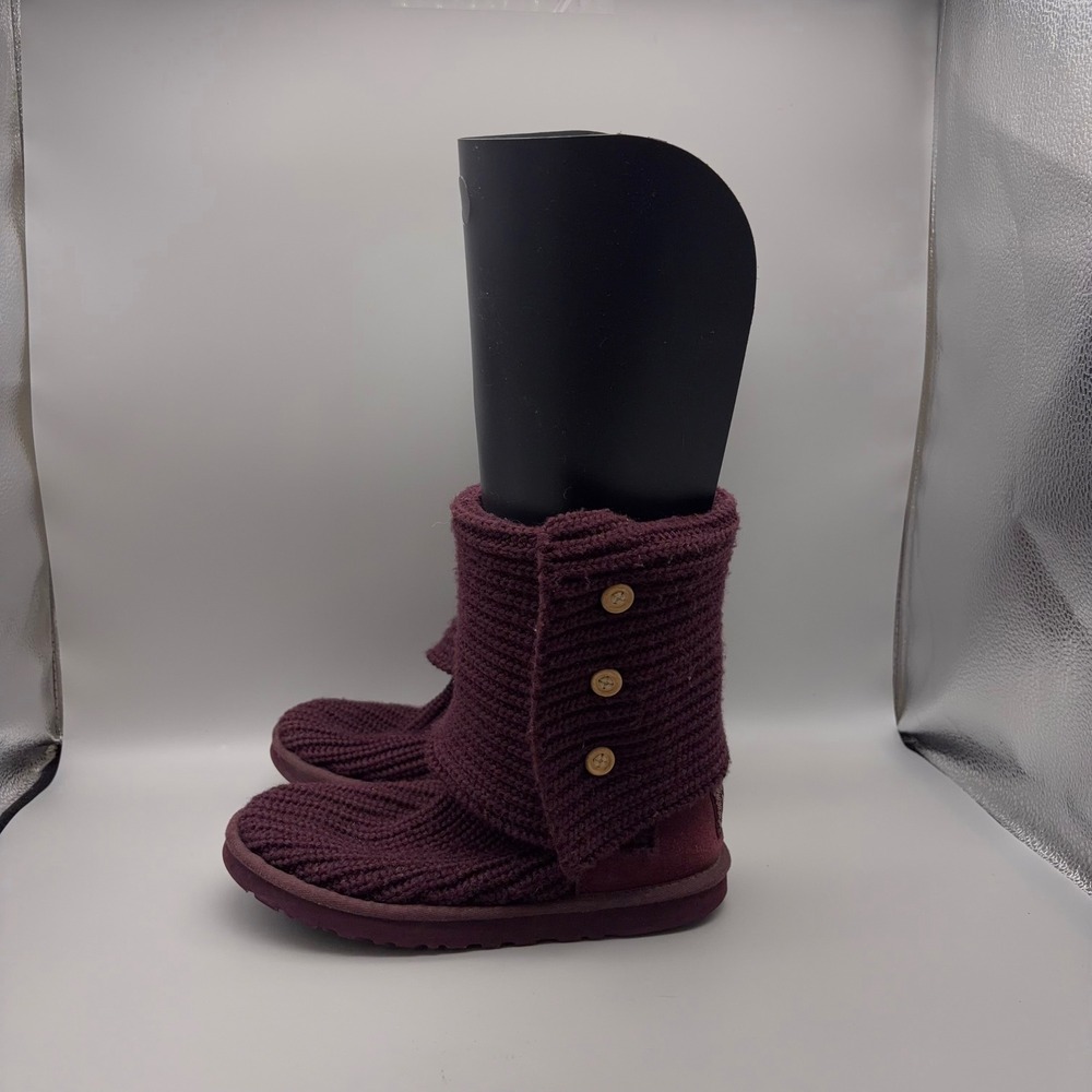 UGG Argyle Knit Boots Womens 7 Purple Solid Button Down Winter Cozy - Picture 4 of 12